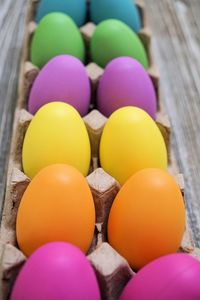 Close-up of multi colored eggs