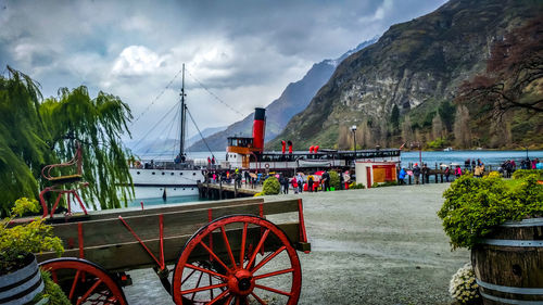 Scenic view of bay against sky