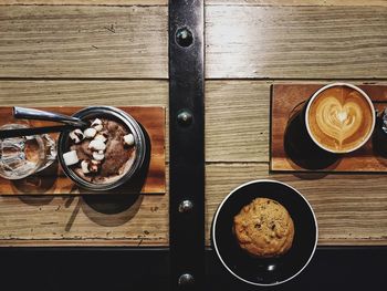 High angle view of coffee on table