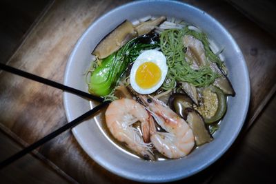 High angle view of meal served in bowl