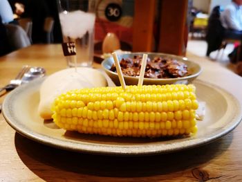 Close-up of food in plate on table