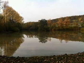 Scenic view of lake against sky during autumn