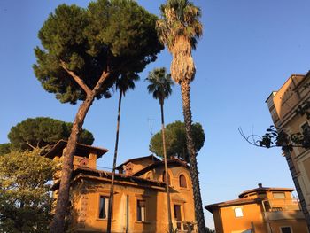 Low angle view of residential buildings against clear sky