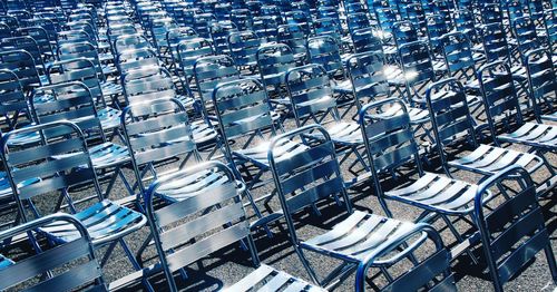 High angle view of empty chairs