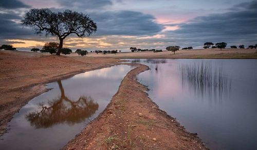 Scenic view of lake against sky during sunset