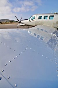 Close up of propeller airplane