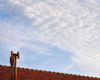 Low angle view of birds flying against sky