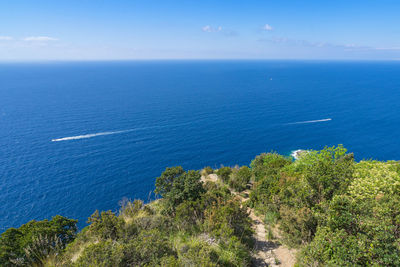 Scenic view of sea against blue sky