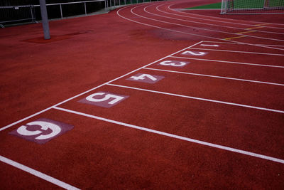 High angle view of empty track and field