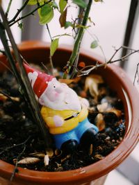 Close-up of stuffed toy in pot