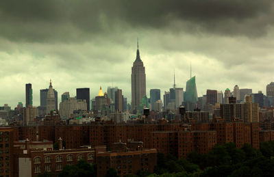 View of cityscape against cloudy sky