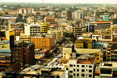 High angle view of cityscape against sky