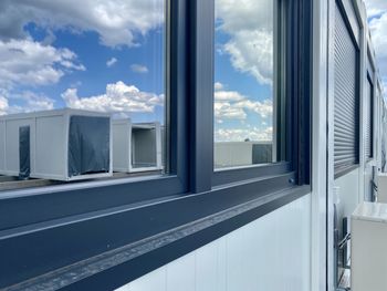 View of modern building through window