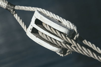 Close-up of rope tied on metal