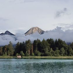 Scenic view of lake against cloudy sky