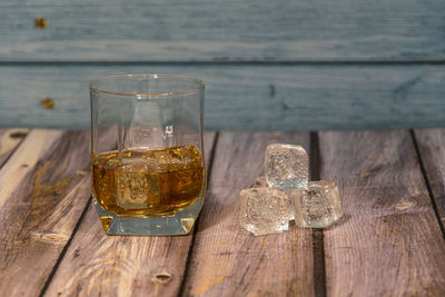 Closeup of drink with ice on the table