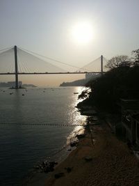 Suspension bridge at sunset