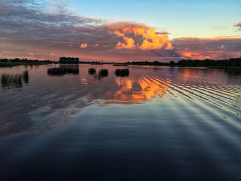 Scenic view of lake against sky during sunset