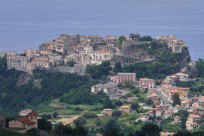 High angle view of townscape against sky