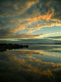 Scenic view of lake against cloudy sky