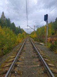 Railroad tracks amidst trees against sky