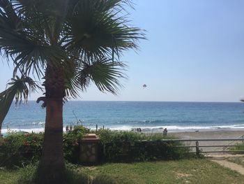 Scenic view of sea against clear sky