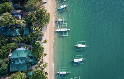 High angle view of boats in sea