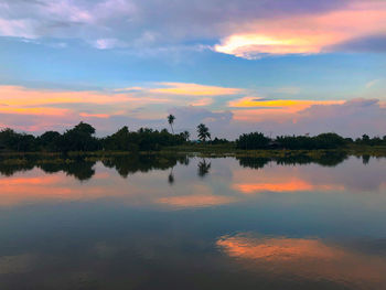 Scenic view of lake against sky during sunset