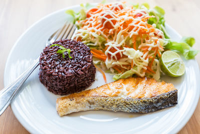 Close-up of food in plate on table