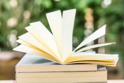 Close-up of open book on table