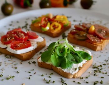 Close-up of breakfast served on table