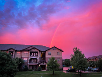 Scenic view of buildings against sky during sunset