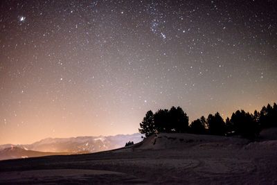 Stars shining in sky over landscape