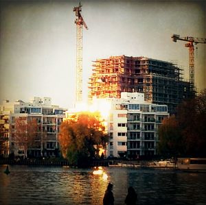 Silhouette of buildings at waterfront