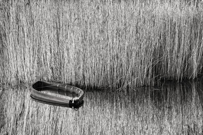 High angle view of nautical vessel on field