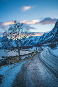 Snow covered landscape against sky