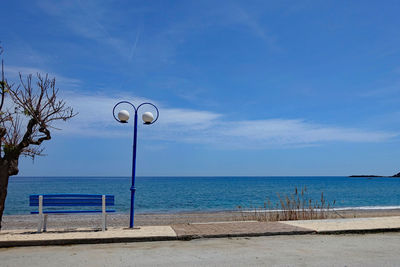 Scenic view of sea against blue sky