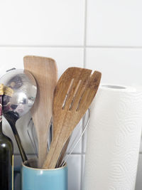 Close-up of objects on table at home