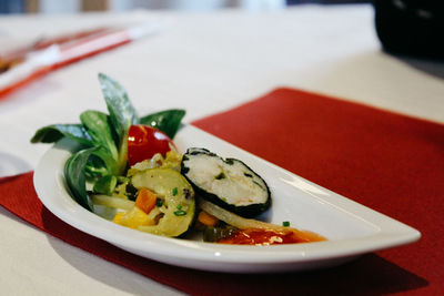 Close-up of salad in plate on table