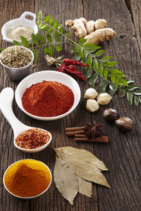 Close-up of various spices on table