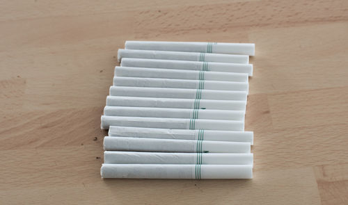 High angle view of cigarettes on table