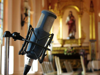 Close-up of microphone in church