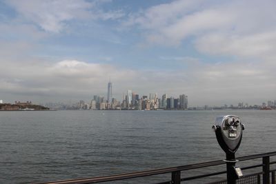 Coin operated binoculars with city in distant