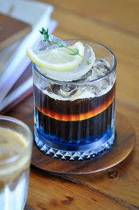 Close-up of beer glass on table