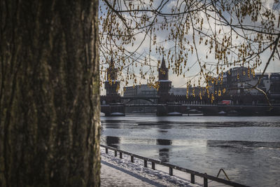 View of bridge over river against sky