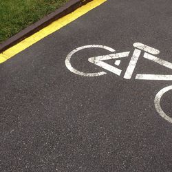 High angle view of road marking on asphalt