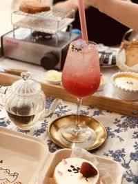 High angle view of dessert on table