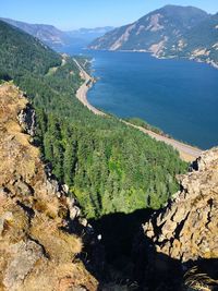 High angle view of sea and mountains