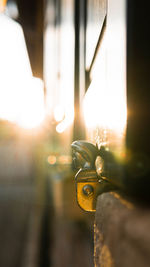 Close-up of wet glass window during sunset