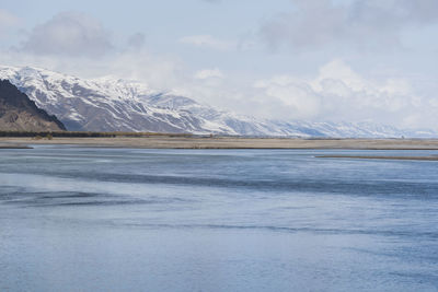 Scenic view of snowcapped mountains against sky